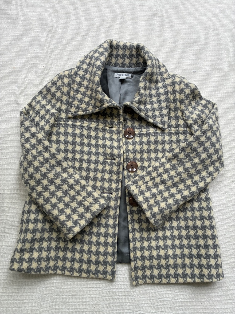 Pendleton Gray and Cream Houndstooth Wool Jacket